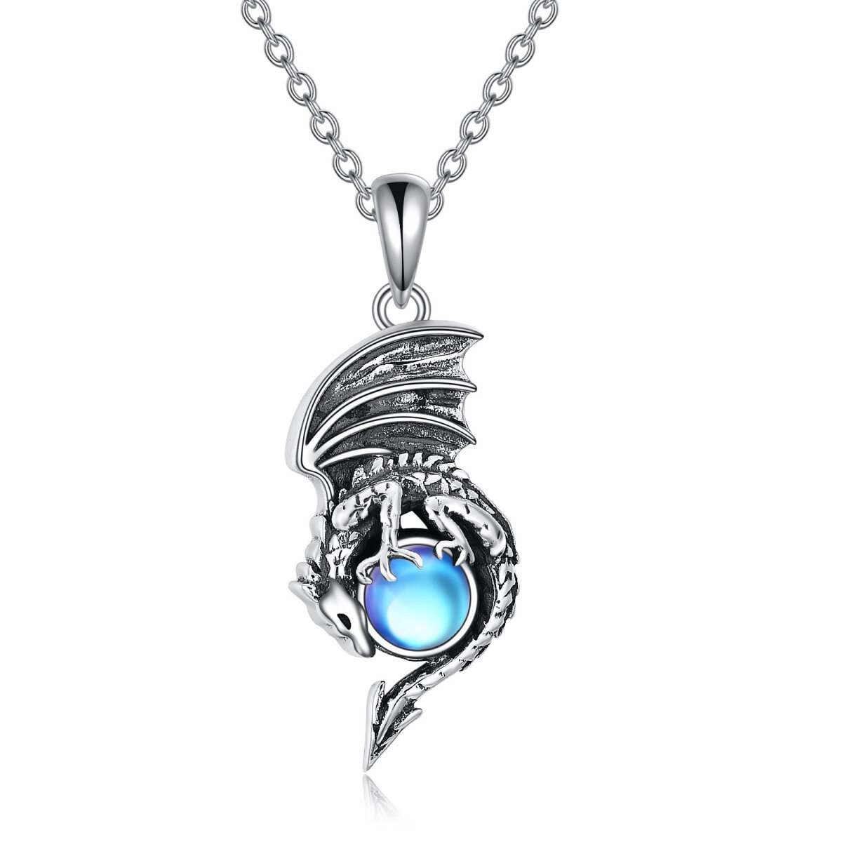 Collier Urne Dragon en argent sterling avec pierre de lune ronde-1