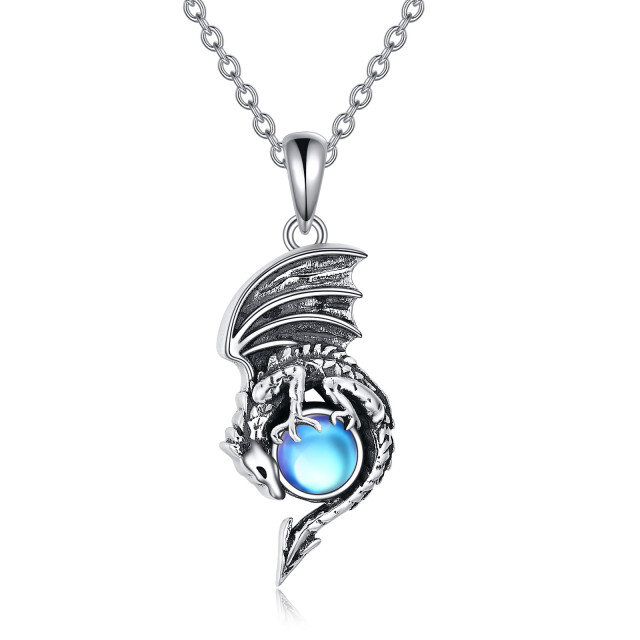 Sterling Silver Round Moonstone Dragon Urn Necklace for Ashes-0