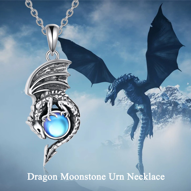 Sterling Silver Round Moonstone Dragon Urn Necklace for Ashes-2