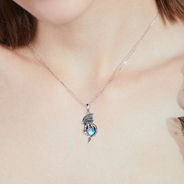 Sterling Silver Round Moonstone Dragon Urn Necklace for Ashes-1