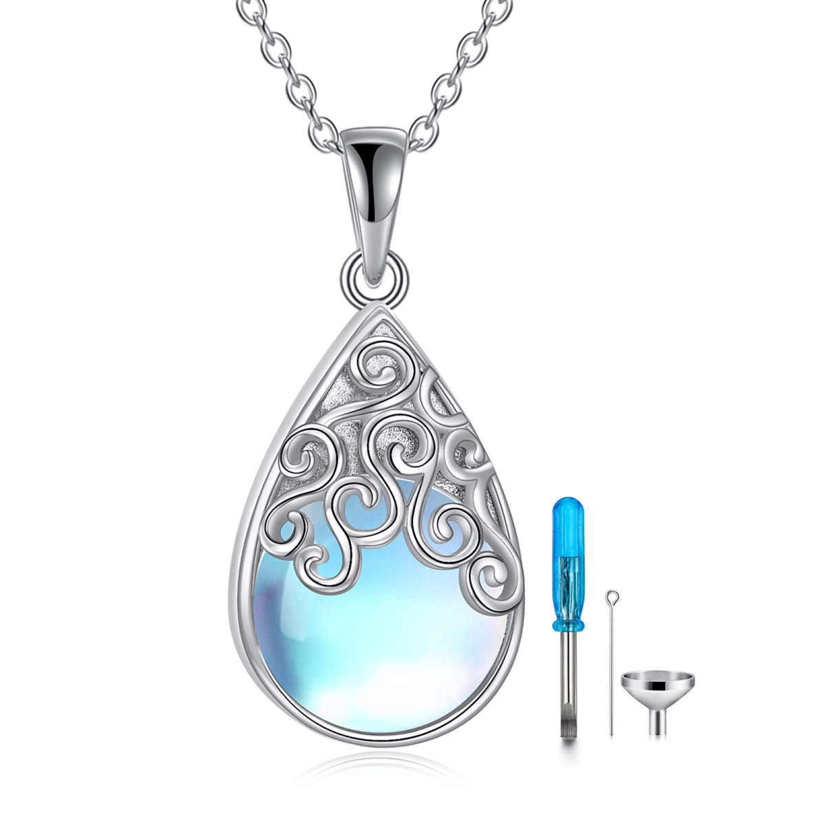 Collier d'urne pour cendres en argent Sterling Moonstone Filigree Celtic Knot-1