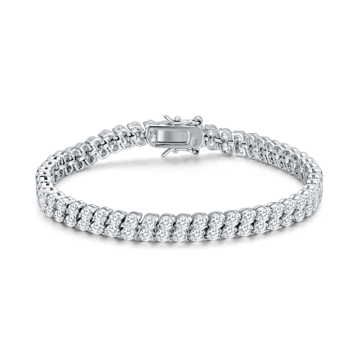 Sterling Silver Circular Shaped Zircon Couple Chain Bracelet-1