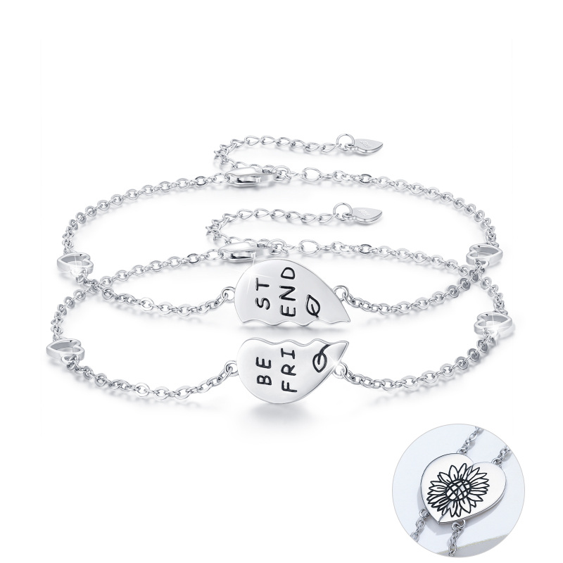 Sterling Silber Sonnenblume & Herz-Anhänger-Armband