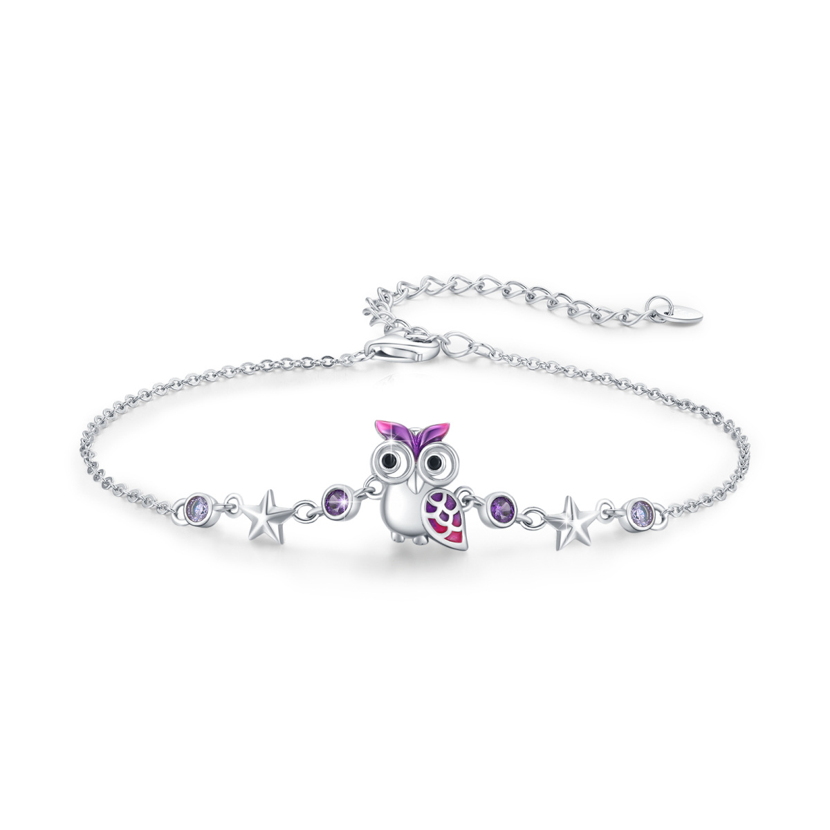 Bracelet en argent sterling avec pendentif hibou et étoile en zircon cubique-1