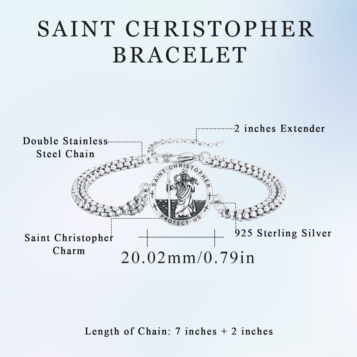Sterling Silver Saint Christopher Pendant Bracelet-5