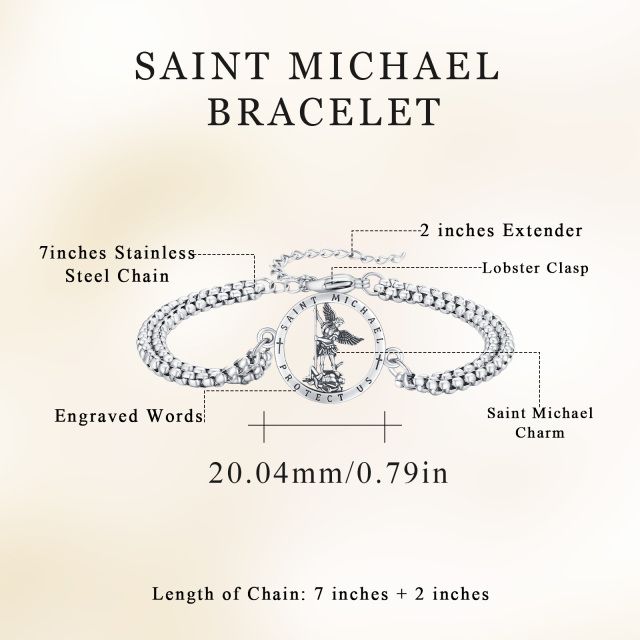 Sterling Silver Saint Michael Pendant Bracelet with Engraved Word-4