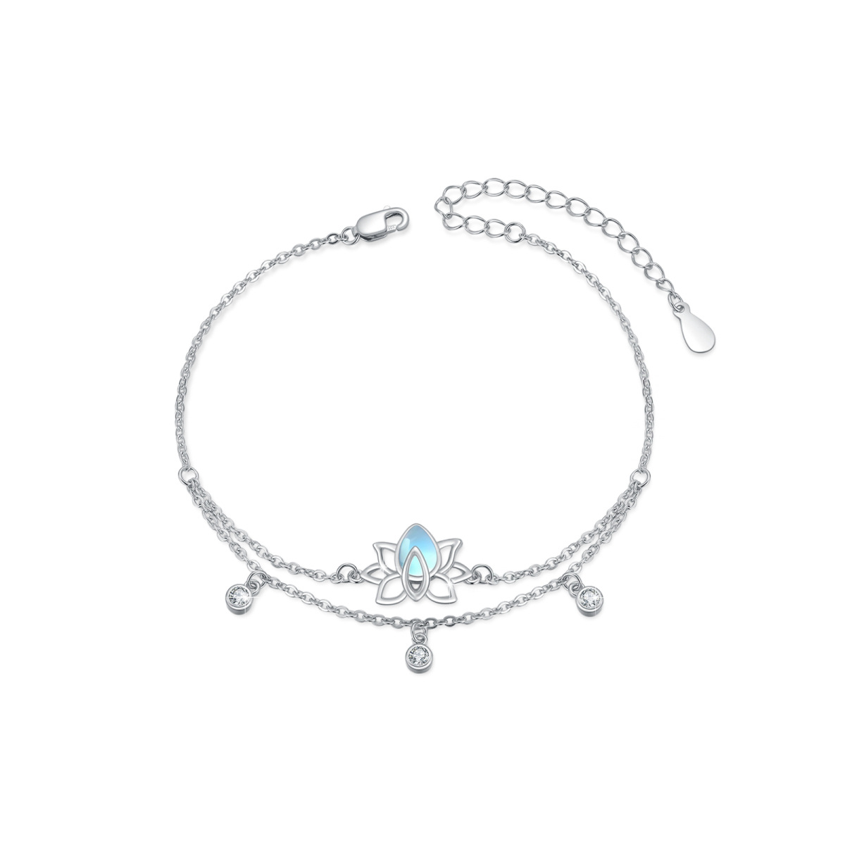 Pulsera de plata de ley con zirconia cúbica y piedra de luna Lotus Layerered-1