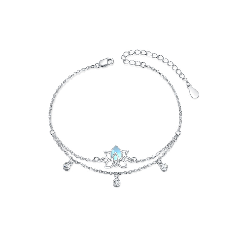 Pulsera de plata de ley con zirconia cúbica y piedra de luna Lotus Layerered