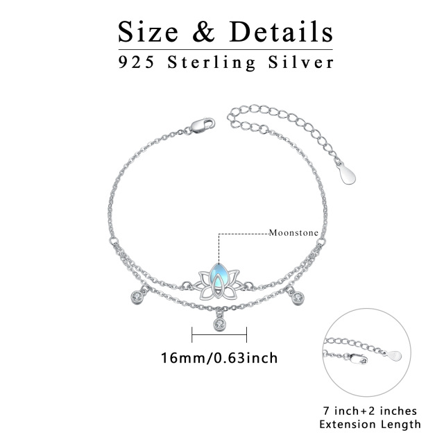 Sterling Silver Cubic Zirconia & Moonstone Lotus Layerered Bracelet-4