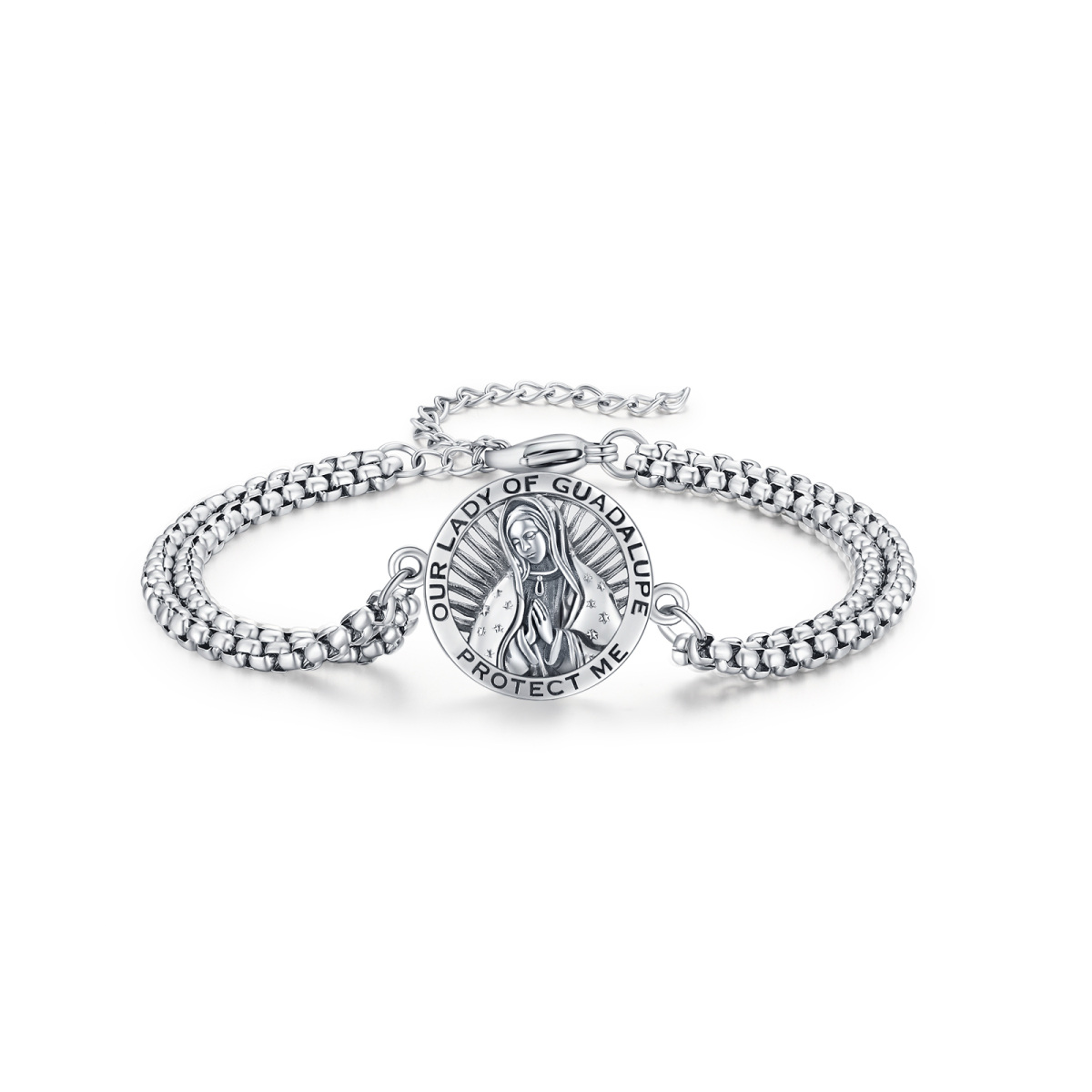 Sterling Silber Our Lady Of Guadalupe Anhänger Armband mit eingraviertem Wort für Männer-1