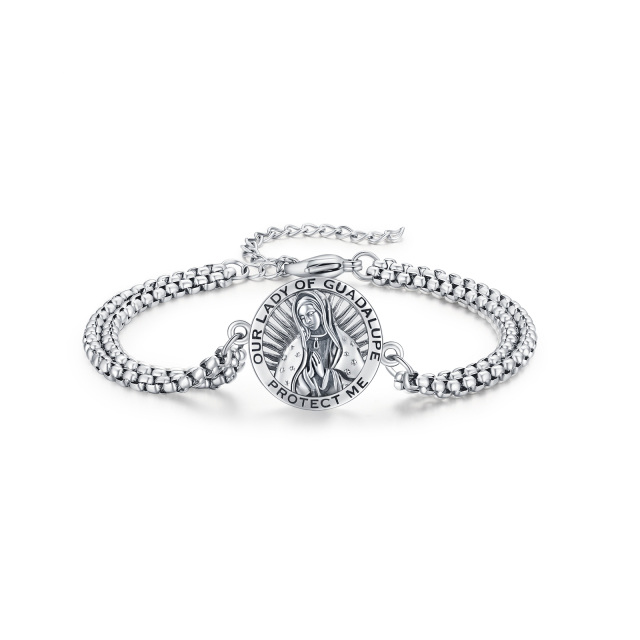 Sterling Silber Our Lady Of Guadalupe Anhänger Armband mit eingraviertem Wort für Männer-0