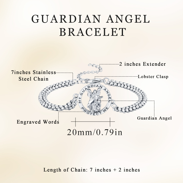 Sterling Silver Angel Pendant Bracelet with Engraved Word for Men-5