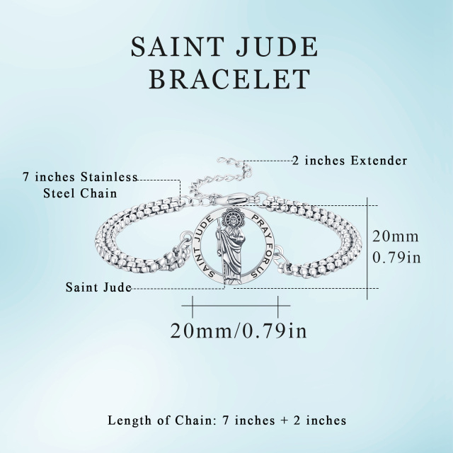 Sterling Silver Saint Jude Pendant Bracelet with Engraved Word-5