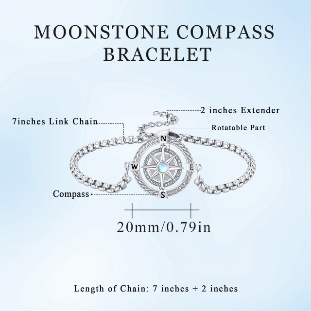 Sterling Silver Circular Shaped Moonstone Compass Pendant Bracelet-4