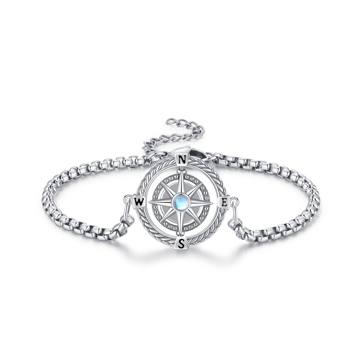 Bracelet en argent sterling avec pendentif boussole en pierre de lune de forme circulaire-1