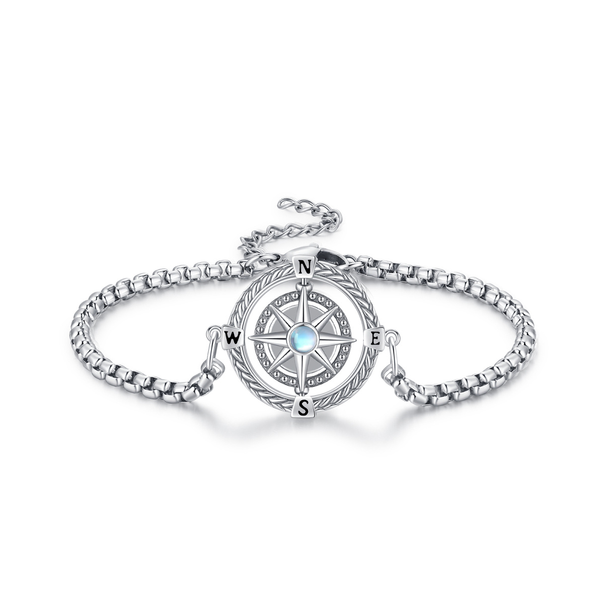 Pulsera Colgante Brújula de Plata de Ley con Forma Circular de Piedra de Luna-1