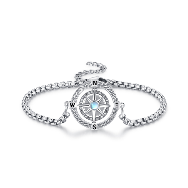 Sterling Silver Circular Shaped Moonstone Compass Pendant Bracelet-0