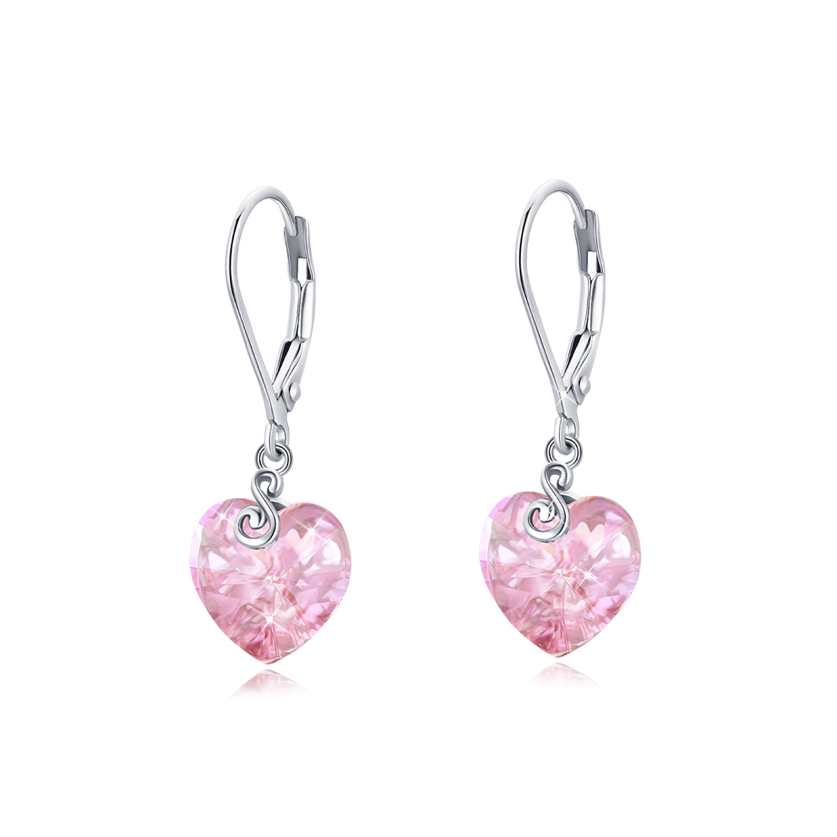 Sterling Silver Heart Crystal Heart Drop Earrings-1
