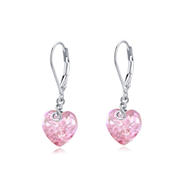 Sterling Silver Heart Crystal Heart Drop Earrings-0