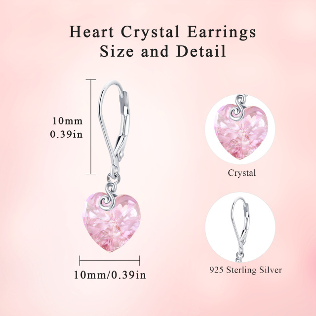 Sterling Silver Heart Crystal Heart Drop Earrings-4
