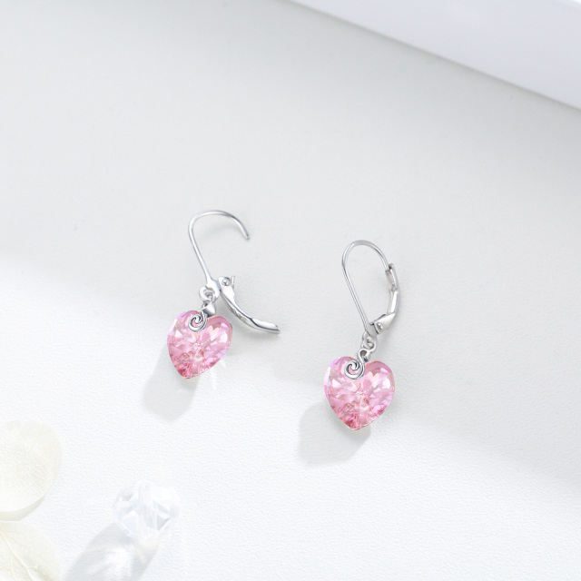 Sterling Silver Heart Crystal Heart Drop Earrings-3