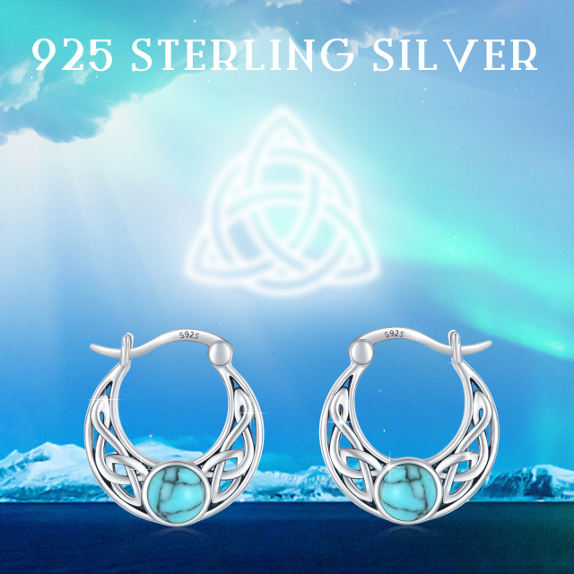 Sterling Silver Circular Shaped Turquoise Celtic Knot Hoop Earrings-3