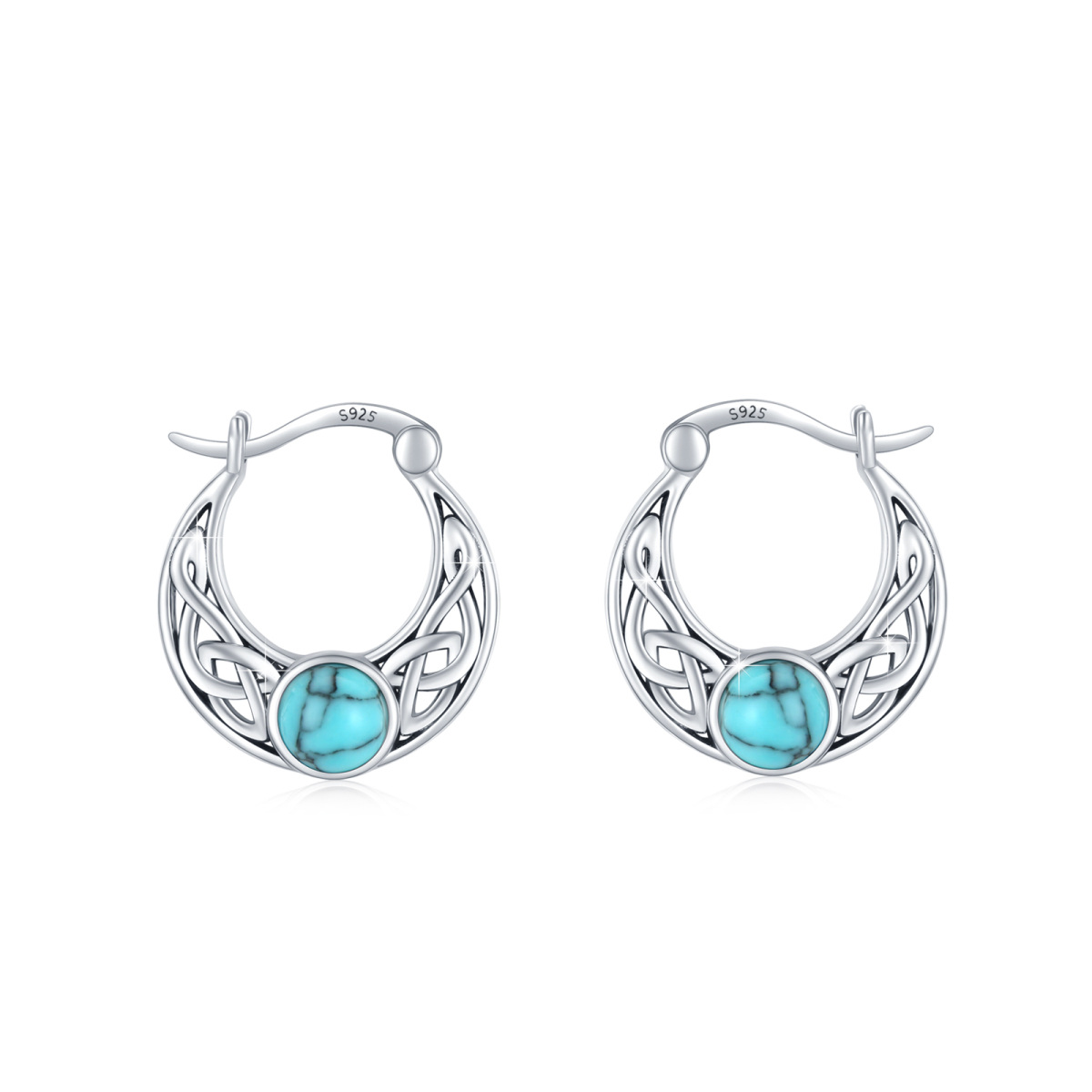 Sterling Silver Circular Shaped Turquoise Celtic Knot Hoop Earrings-1