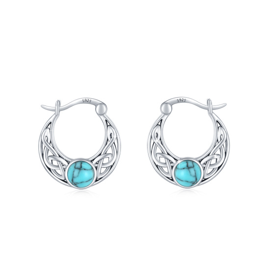 Sterling Silver Circular Shaped Turquoise Celtic Knot Hoop Earrings