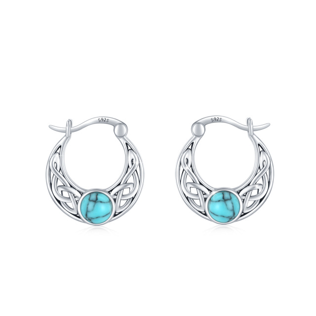 Sterling Silver Circular Shaped Turquoise Celtic Knot Hoop Earrings-0