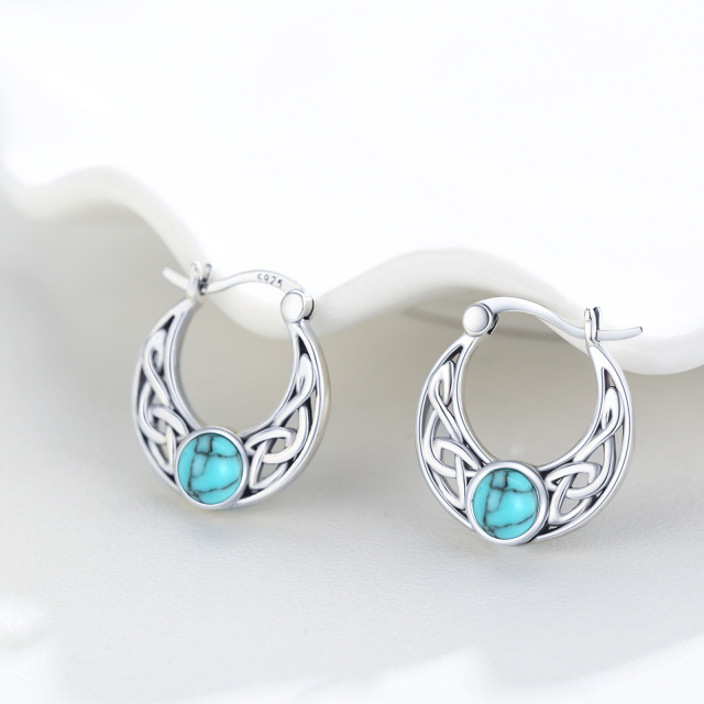 Sterling Silver Circular Shaped Turquoise Celtic Knot Hoop Earrings-2