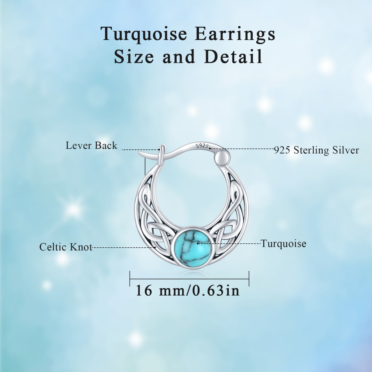 Boucles d'oreilles en argent sterling avec nœud celtique en turquoise de forme circulaire-6