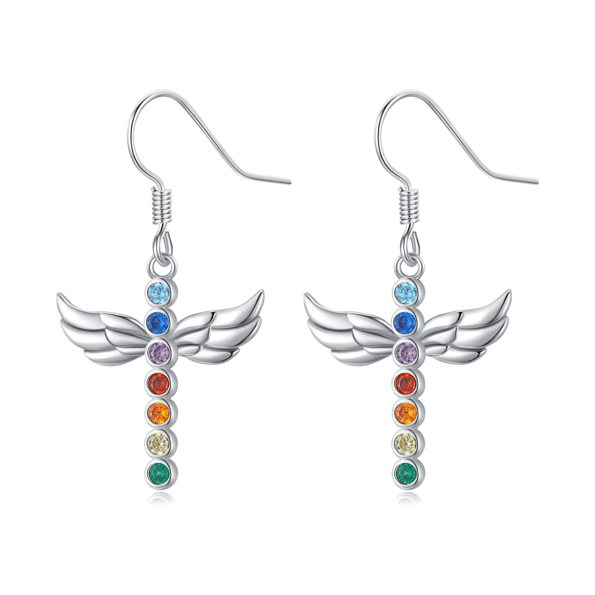 Sterling Silver Zircon Rainbow Drop Earrings-1