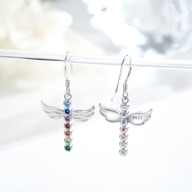 Sterling Silver Zircon Rainbow Drop Earrings-4