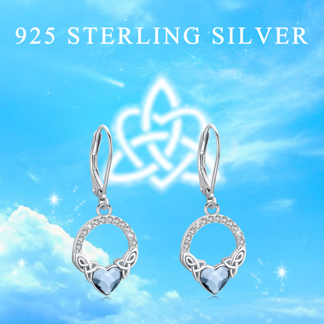 Sterling Silber Herz Kristall & kubischer Zirkon keltischen Knoten Hebel-zurück Ohrringe-3