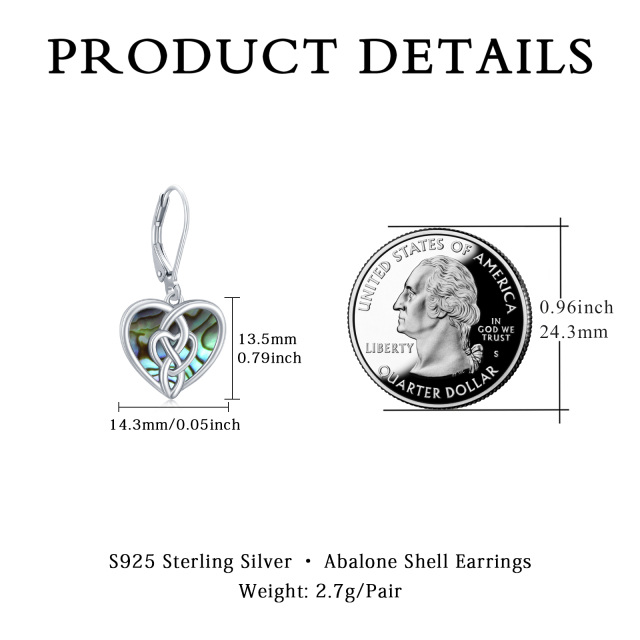 Sterling Silver Heart Shaped Abalone Shellfish Celtic Knot & Heart Lever-back Earrings-4