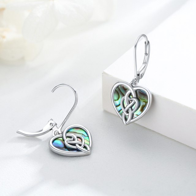 Brincos de prata esterlina em forma de coração com marisco Abalone, nó celta e coração com-3