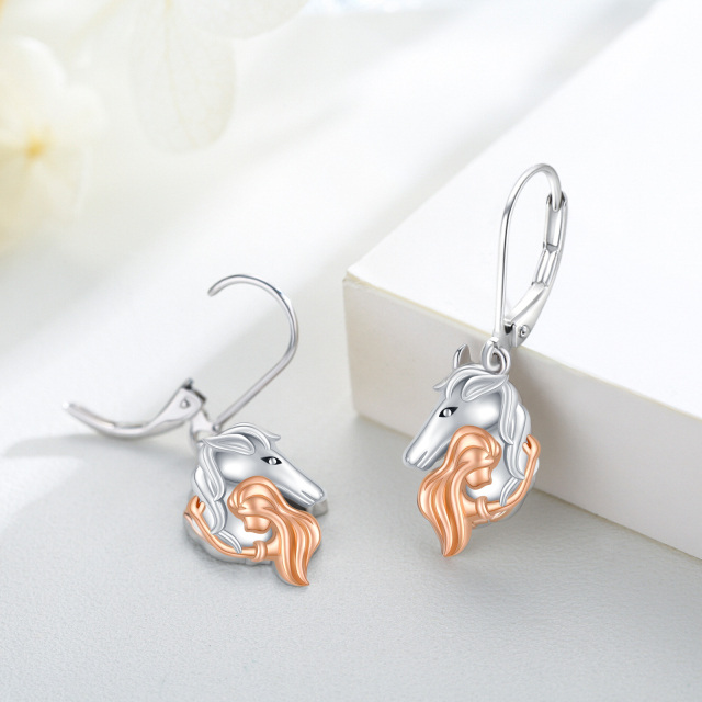 Sterling Silver Two-tone Horse Lever-back Earrings-2