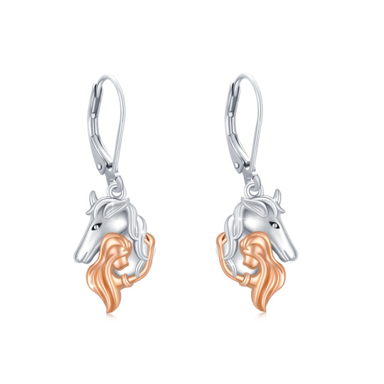 Sterling Silver Two-tone Horse Lever-back Earrings