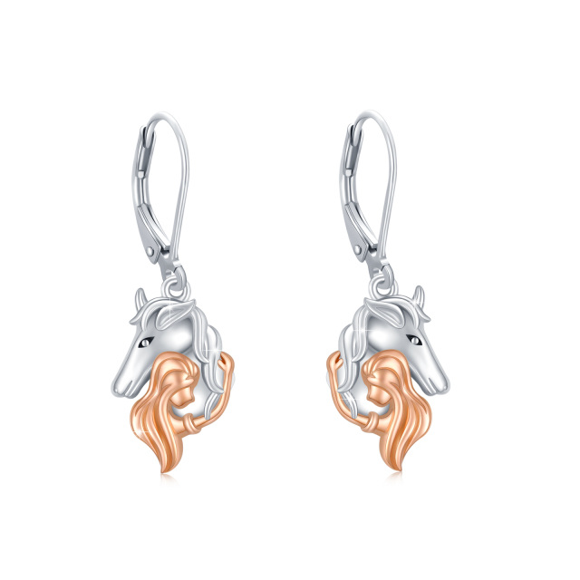 Sterling Silver Two-tone Horse Lever-back Earrings-0