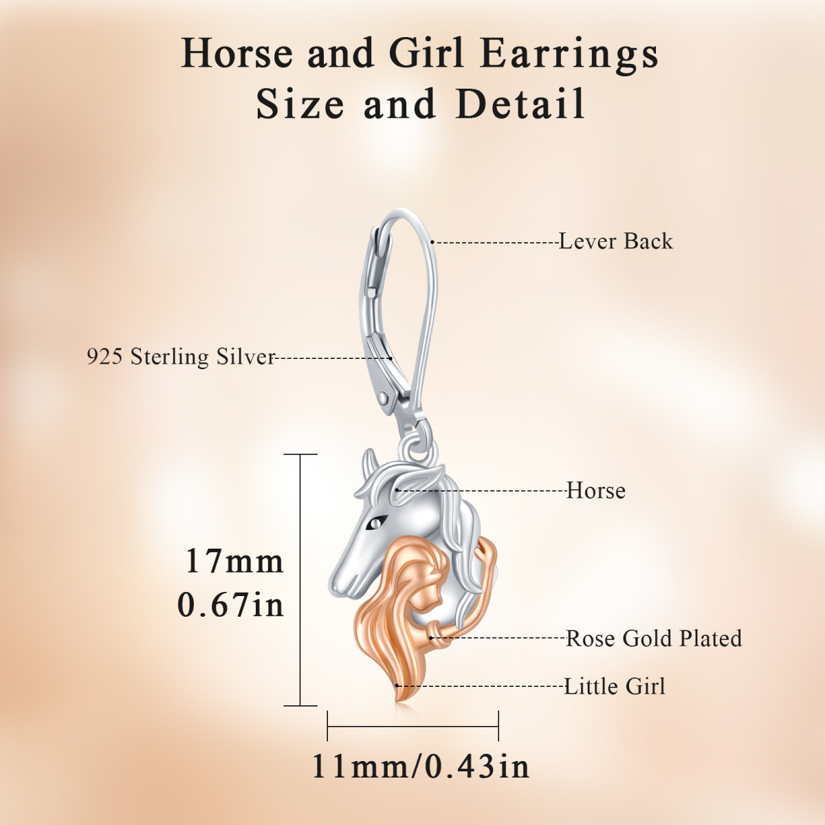 Zweifarbige Pferde-Ohrringe aus Sterlingsilber mit Hebelverschluss-5