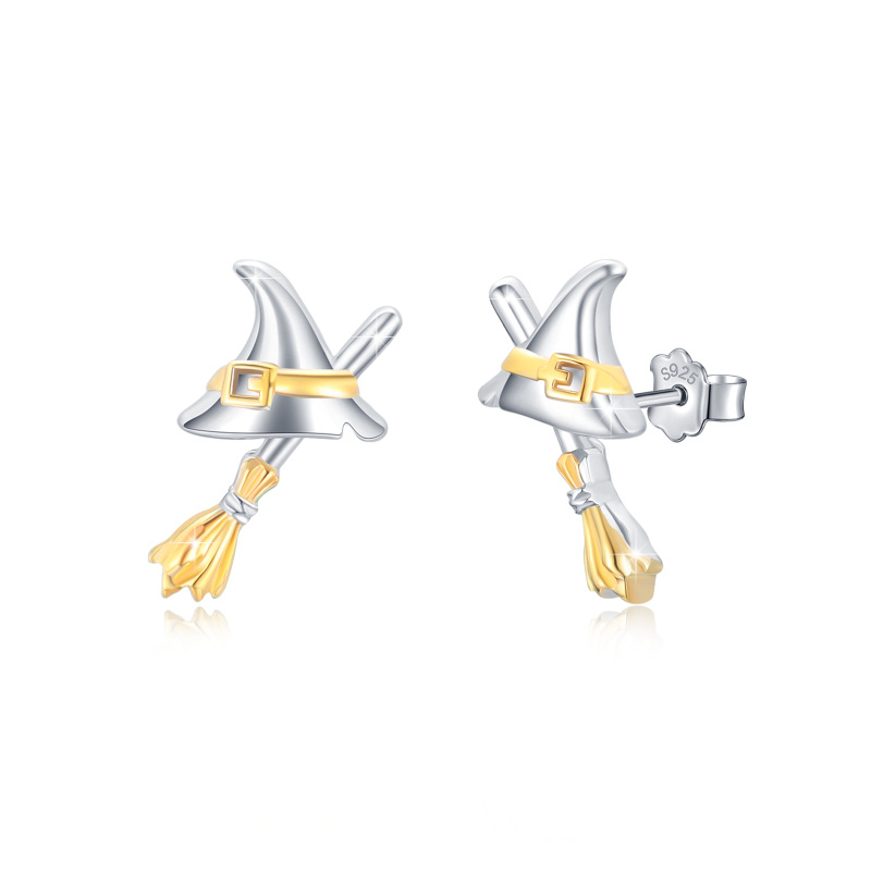Sterling Silver with Yellow Gold Plated Witch Stud Earrings