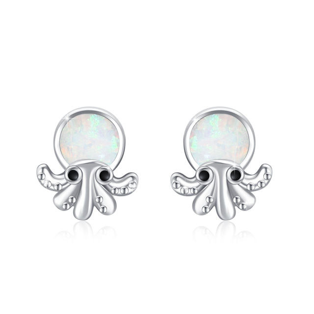 Sterling Silver Opal Octopus Stud Earrings-1