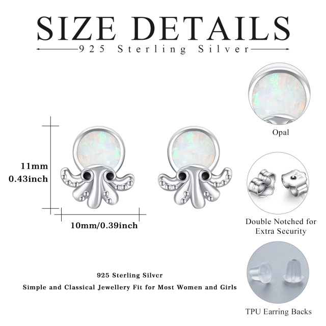 Sterling Silver Opal Octopus Stud Earrings-5