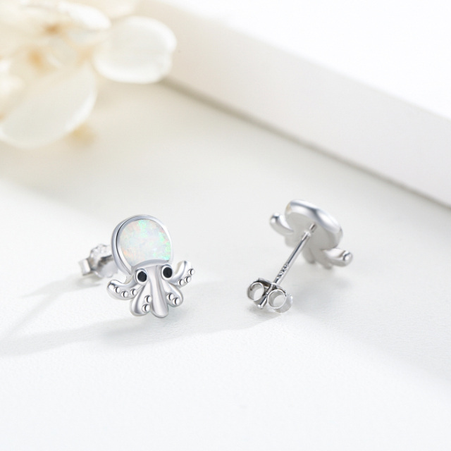 Sterling Silver Opal Octopus Stud Earrings-2