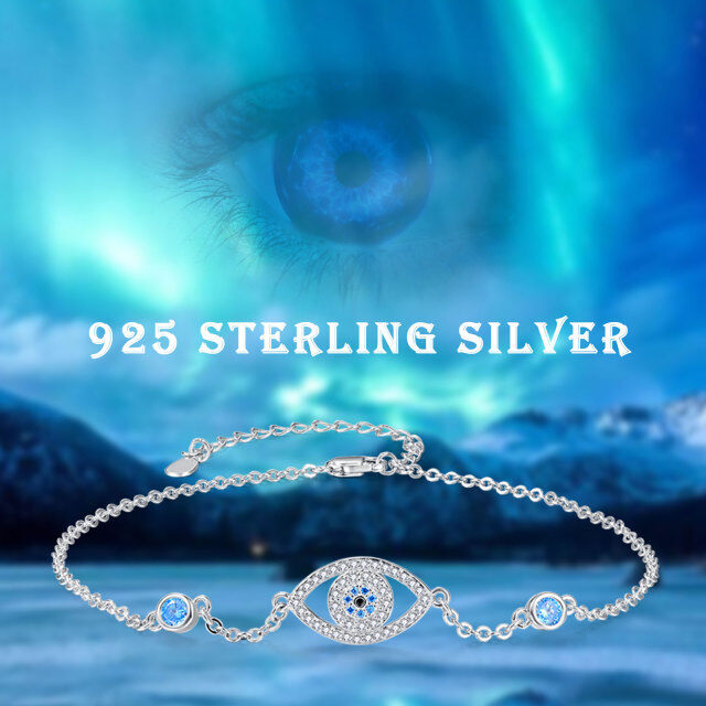 Sterling Silver Cubic Zirconia Evil Eye Single Layer Anklet-8