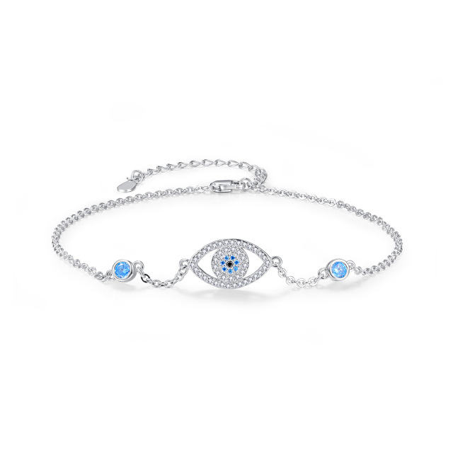 Sterling Silver Cubic Zirconia Evil Eye Single Layer Anklet-1
