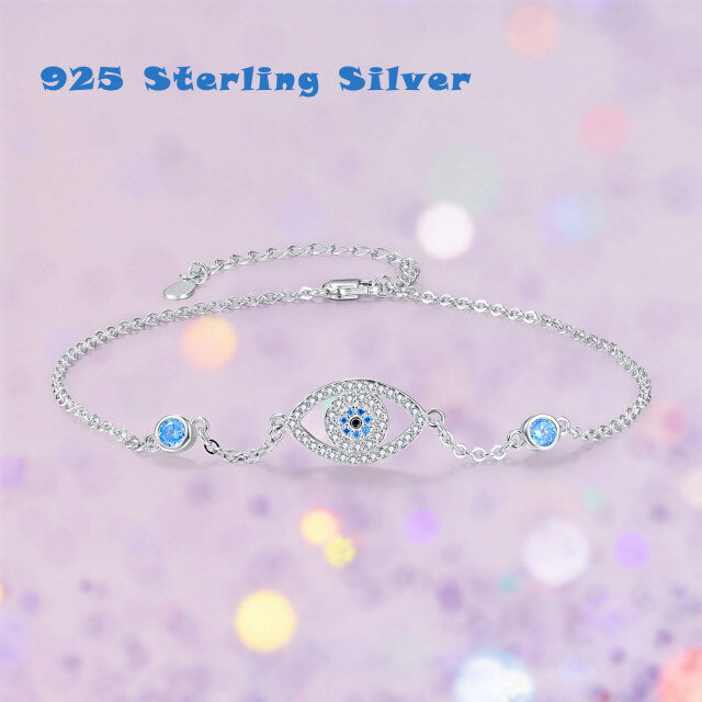 Sterling Silver Cubic Zirconia Evil Eye Single Layer Anklet-4