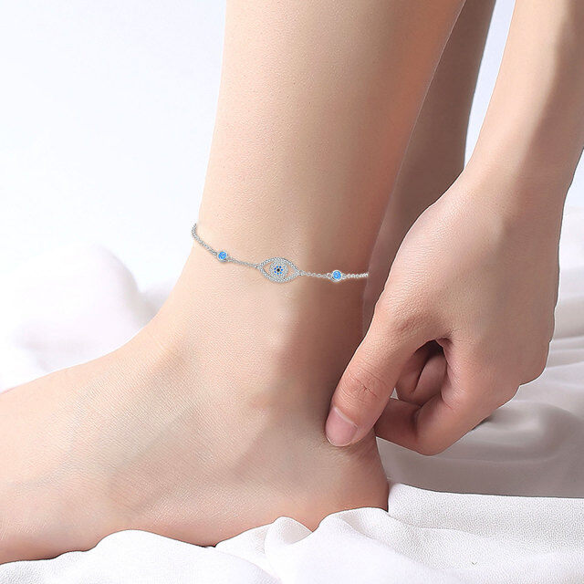 Sterling Silver Cubic Zirconia Evil Eye Single Layer Anklet-2
