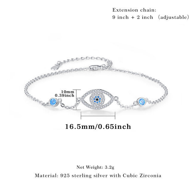 Sterling Silver Cubic Zirconia Evil Eye Single Layer Anklet-7