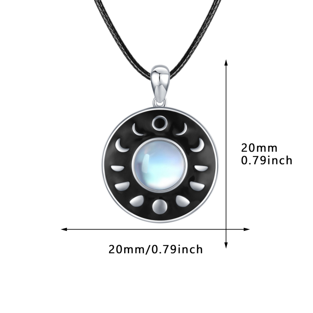 Sterling Silver Round Moonstone Moon Phases Pendant Necklace-4